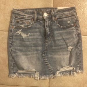 American Eagle distressed denim mini skirt